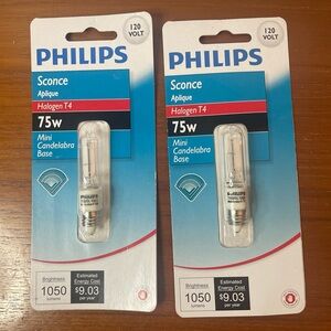 Philips Sconce Halogen 2 Light Bulbs 120V Mini Candelabra Light Bulb 750CL New